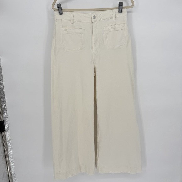 PAIGE Sz 30 Harper High Waisted Wide Leg Ankle Jeans Tonal Ecru Distressed‎ - Picture 3 of 11